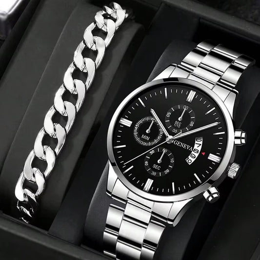 Montre Homme de Luxe avec Calendrier + Bracelet Élégant